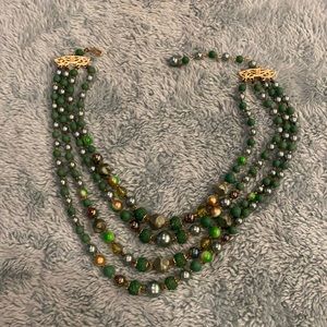 Vintage Four Strand Green Beaded Necklace